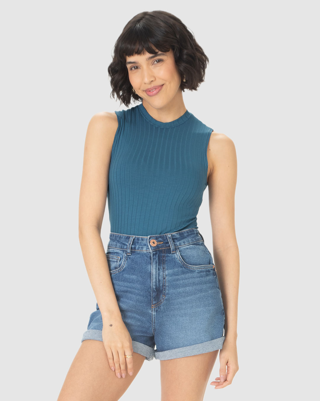 Regata Básica Feminina Justa Gola Alta Em Malha Viscose Canelada - Imagem 26