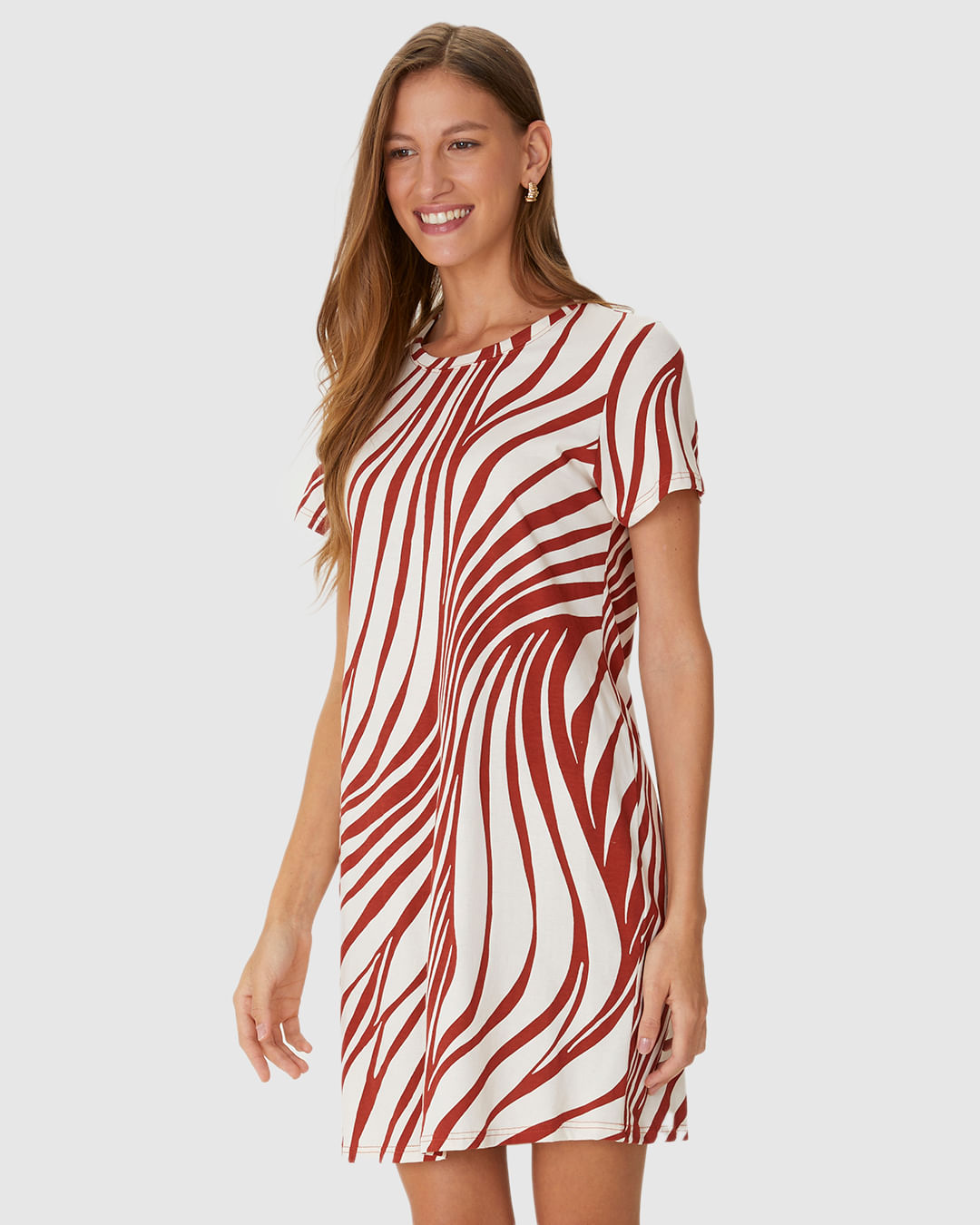 Vestido Feminino Estampado Com Decote Redondo Em Algodão - Imagem 6