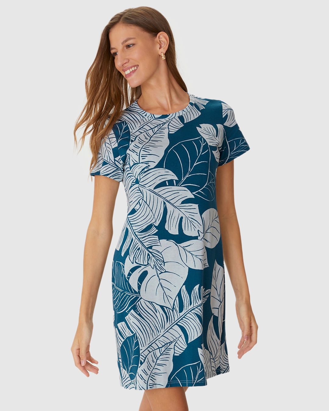 Vestido Feminino Estampado Com Decote Redondo Em Algodão - Imagem 26