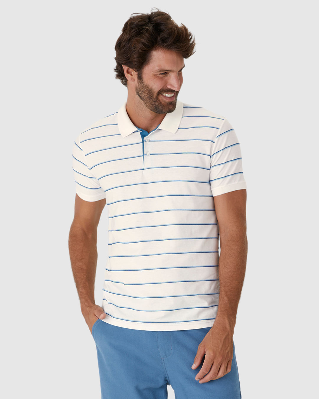 Camisa Polo Masculina Estampa Listrada Em Malha Texturizada