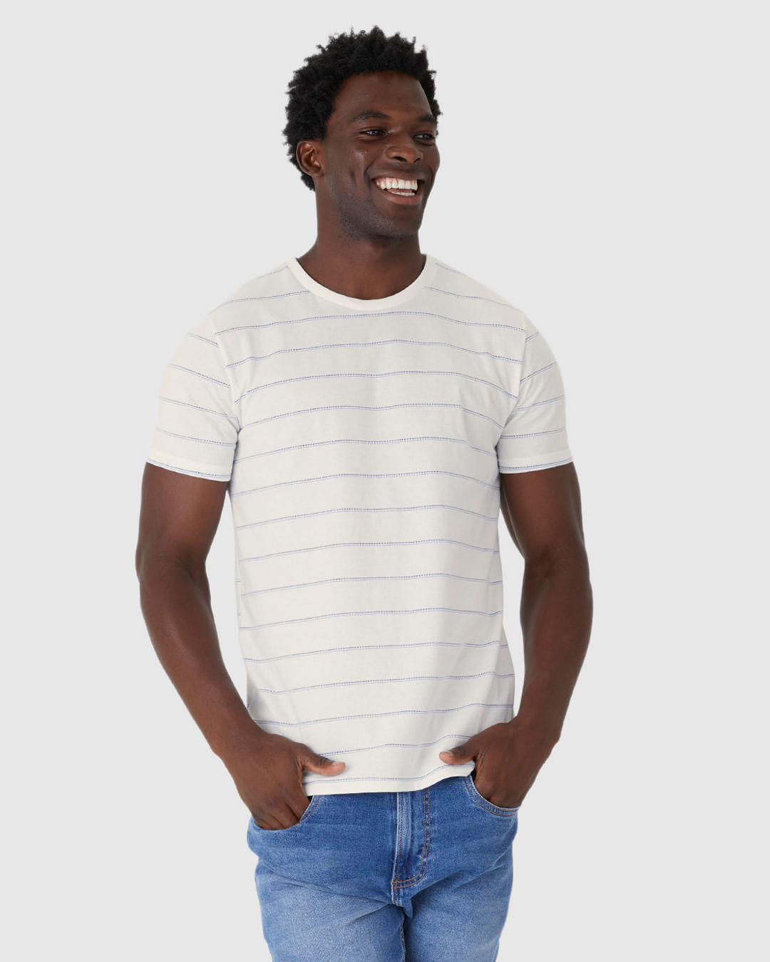 Camiseta Masculina Slim Manga Curta Estampa Listrada Em Malha Texturizada - Imagem 6