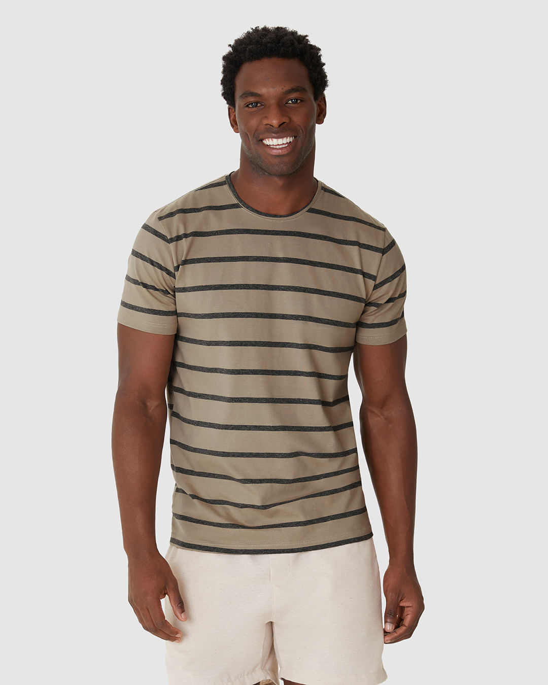 Camiseta Masculina Regular Decote Redondo Manga Curta Em Malha Listrada - Imagem 16