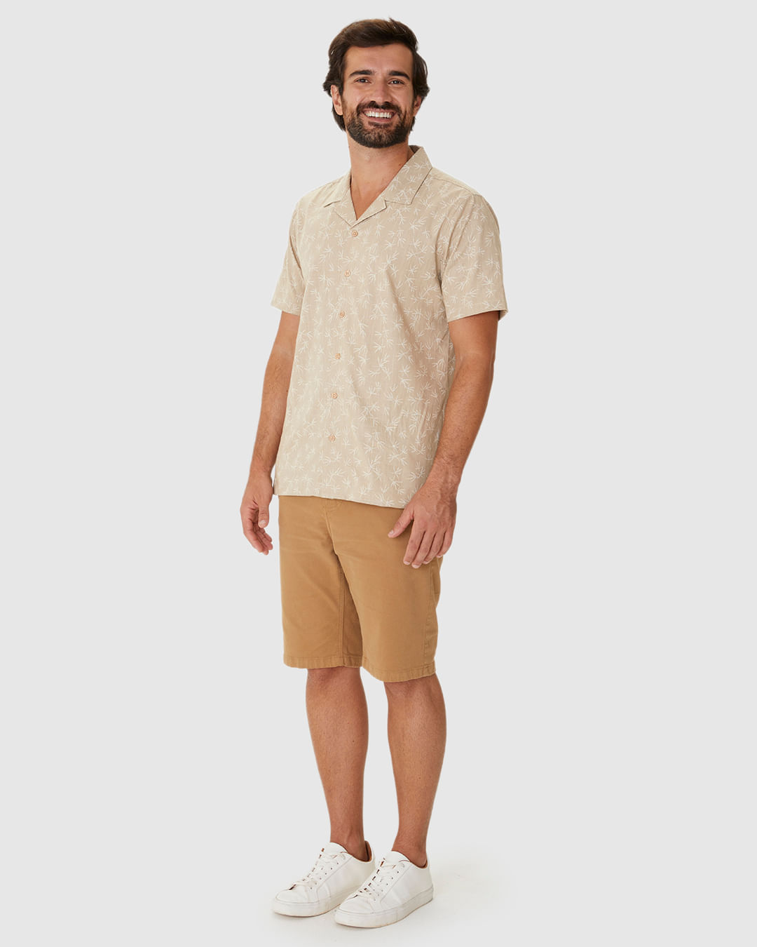 Camisa Masculina Estampada Manga Curta Em Algodão Com Linho - Imagem 23