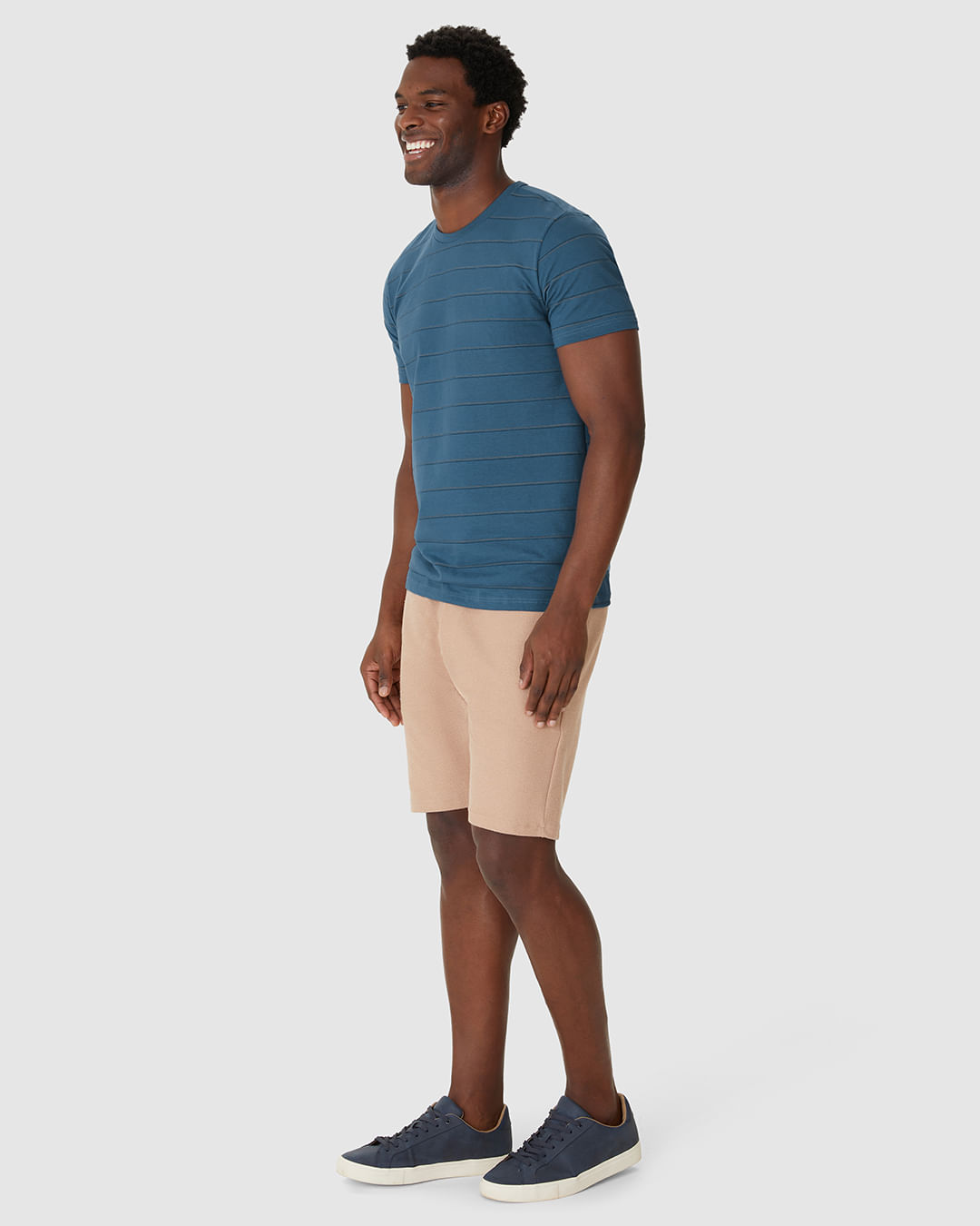 Camiseta Masculina Slim Manga Curta Estampa Listrada Em Malha Texturizada - Imagem 20