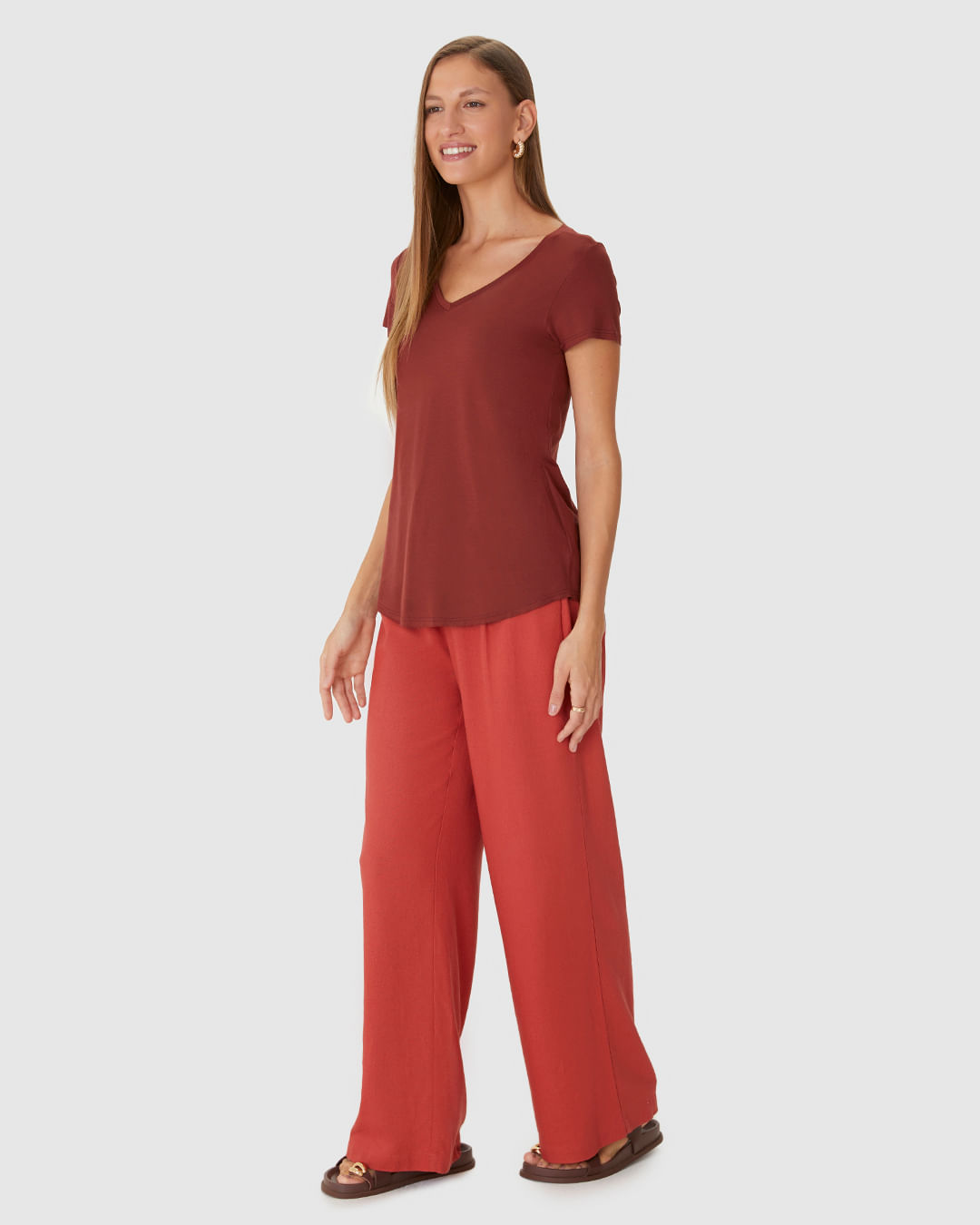 Blusa Básica Feminina Mullet Decote V Em Viscose Stretch - Imagem 8