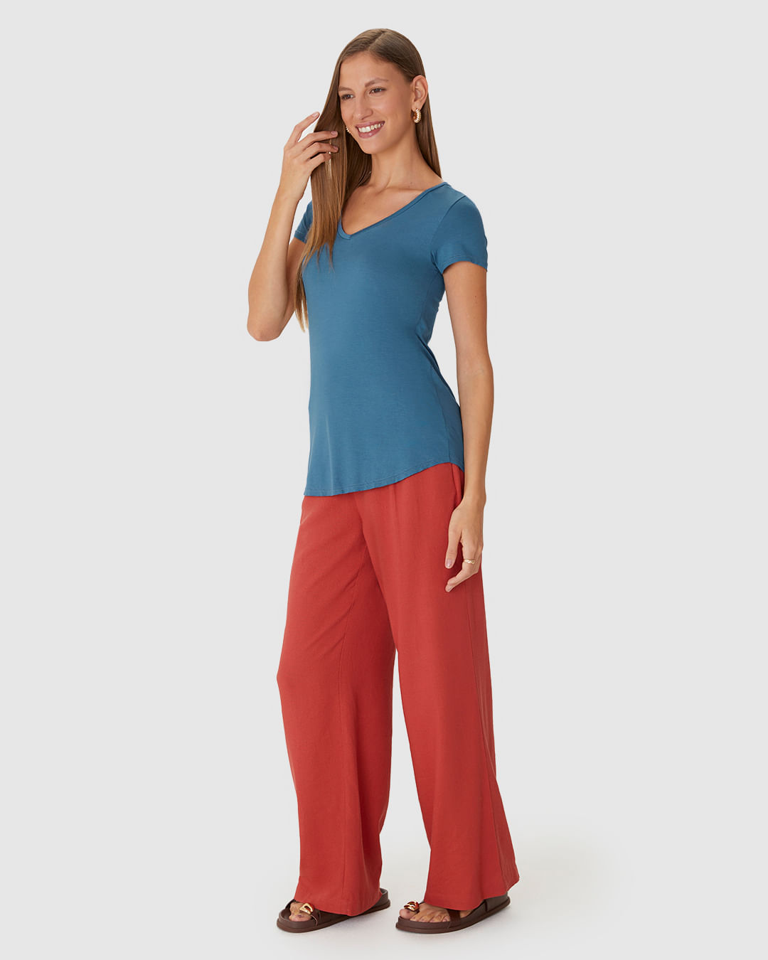 Blusa Básica Feminina Mullet Decote V Em Viscose Stretch - Imagem 8