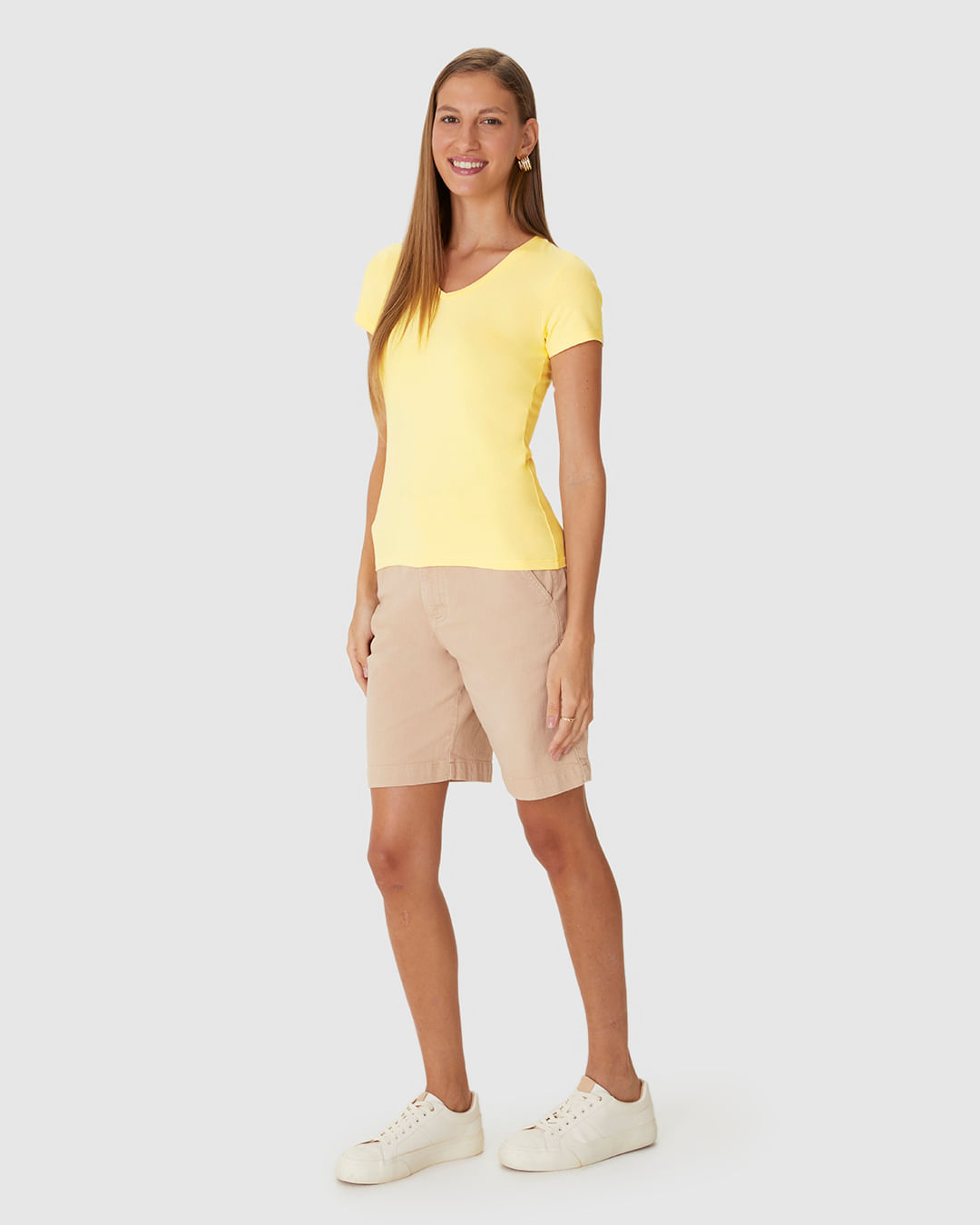 Blusa Básica Feminina Decote V Em Algodão - Imagem 2