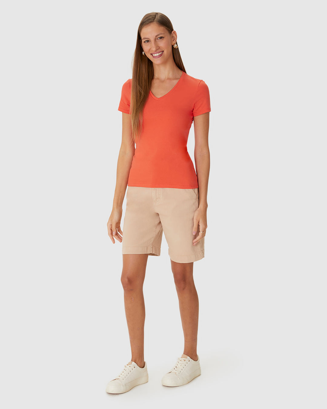 Blusa Básica Feminina Decote V Em Algodão - Imagem 7