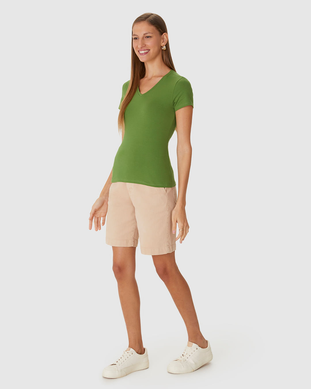 Blusa Básica Feminina Decote V Em Algodão - Imagem 17