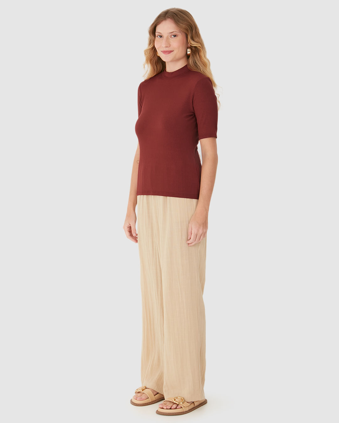 Blusa Básica Feminina Gola Alta Em Canelado De Viscose - Imagem 12