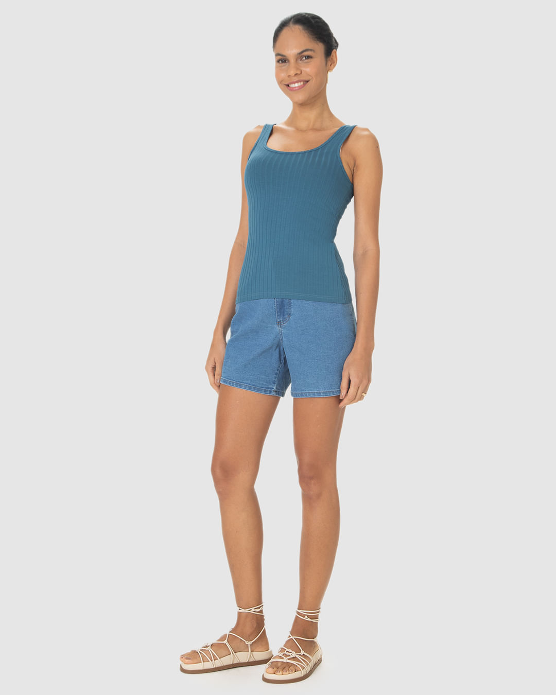 Regata Básica Feminina Decote U Em Canelado De Viscose - Imagem 12