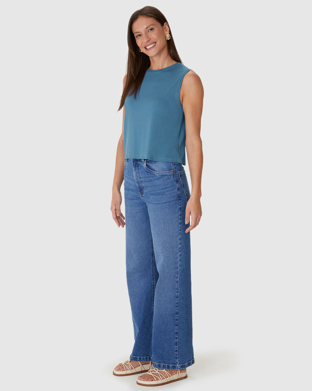 Regata Básica Feminina Long Cropped Em Viscose Stretch - Imagem 12