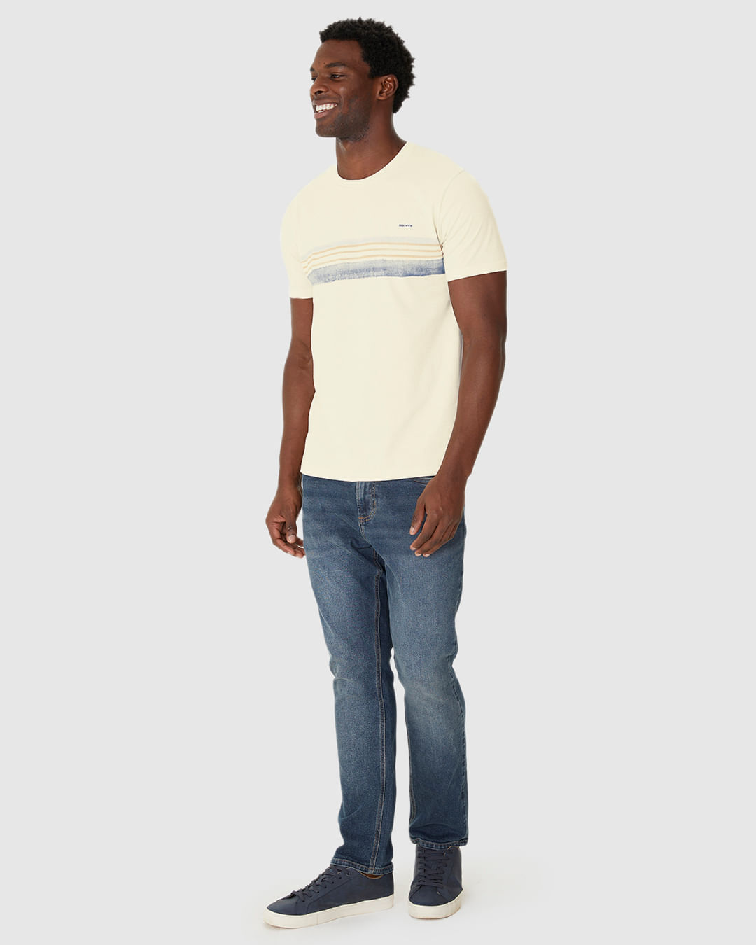 Camiseta Masculina Manga Curta Estampa Listras Frontais Em Algodão - Imagem 7