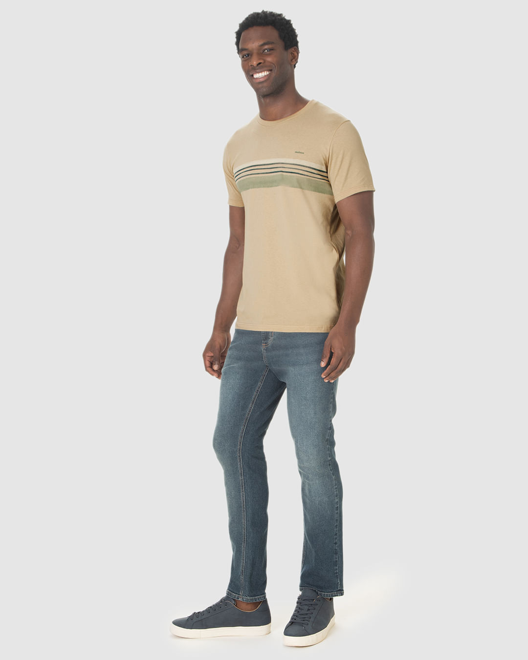 Camiseta Masculina Manga Curta Estampa Listras Frontais Em Algodão - Imagem 27