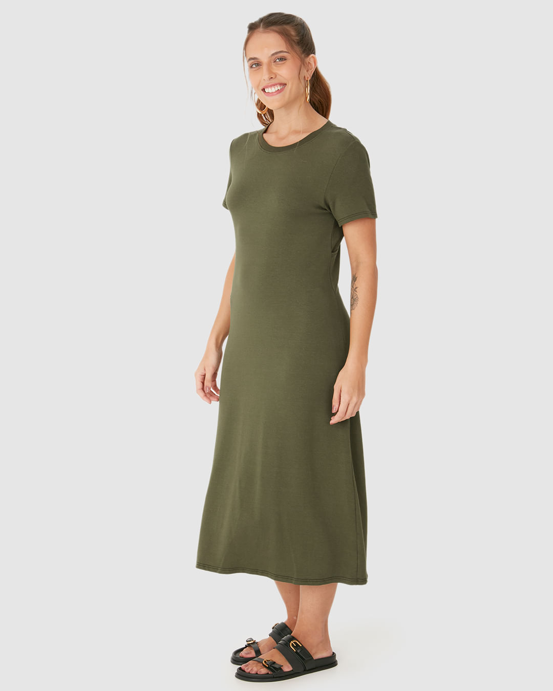 Vestido Midi Feminino Detalhe Vazado Costas Em Moletom Viscolinho Stretch - Imagem 7