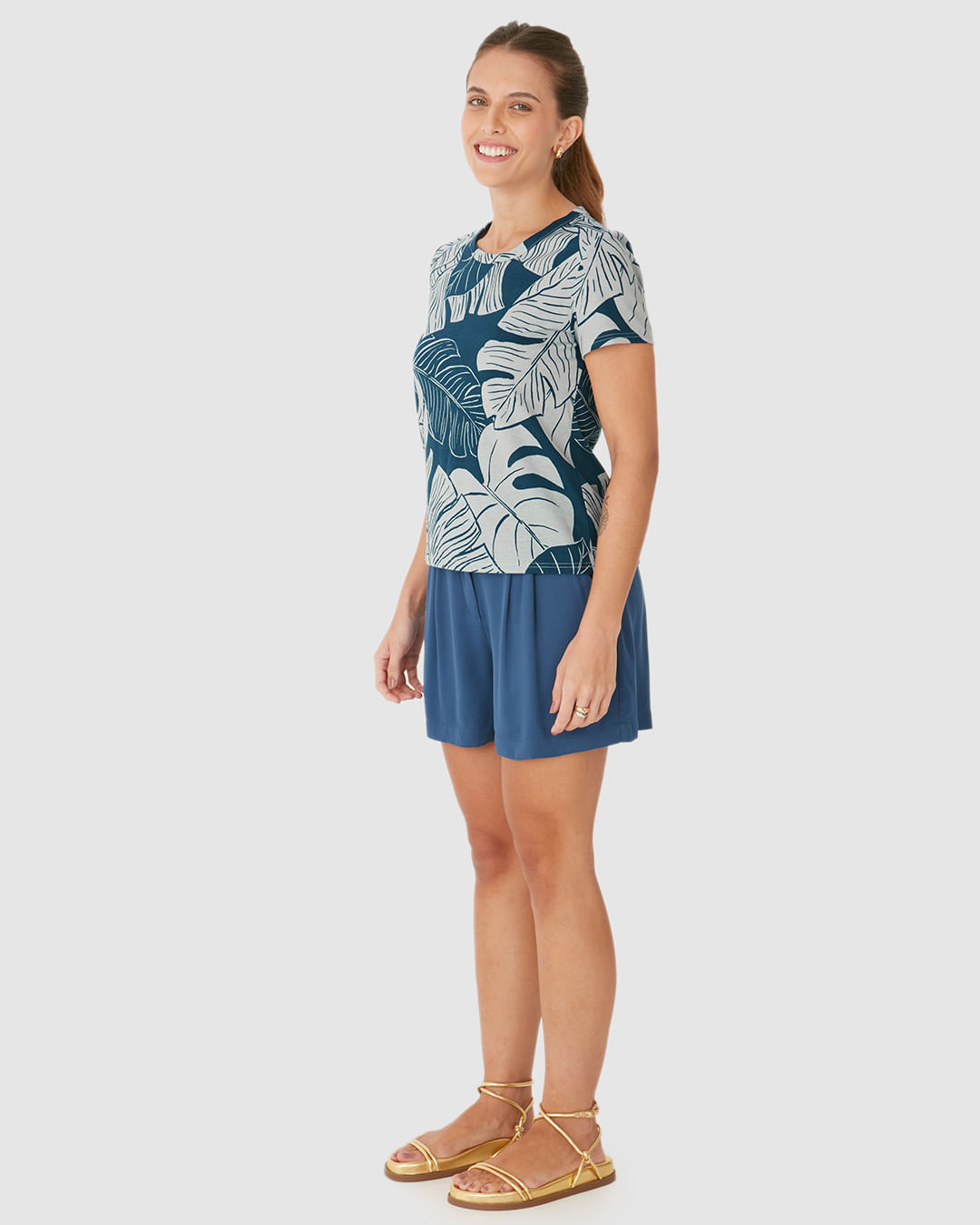 Blusa Feminina Decote Redondo Folhagem Em Algodão - Imagem 12