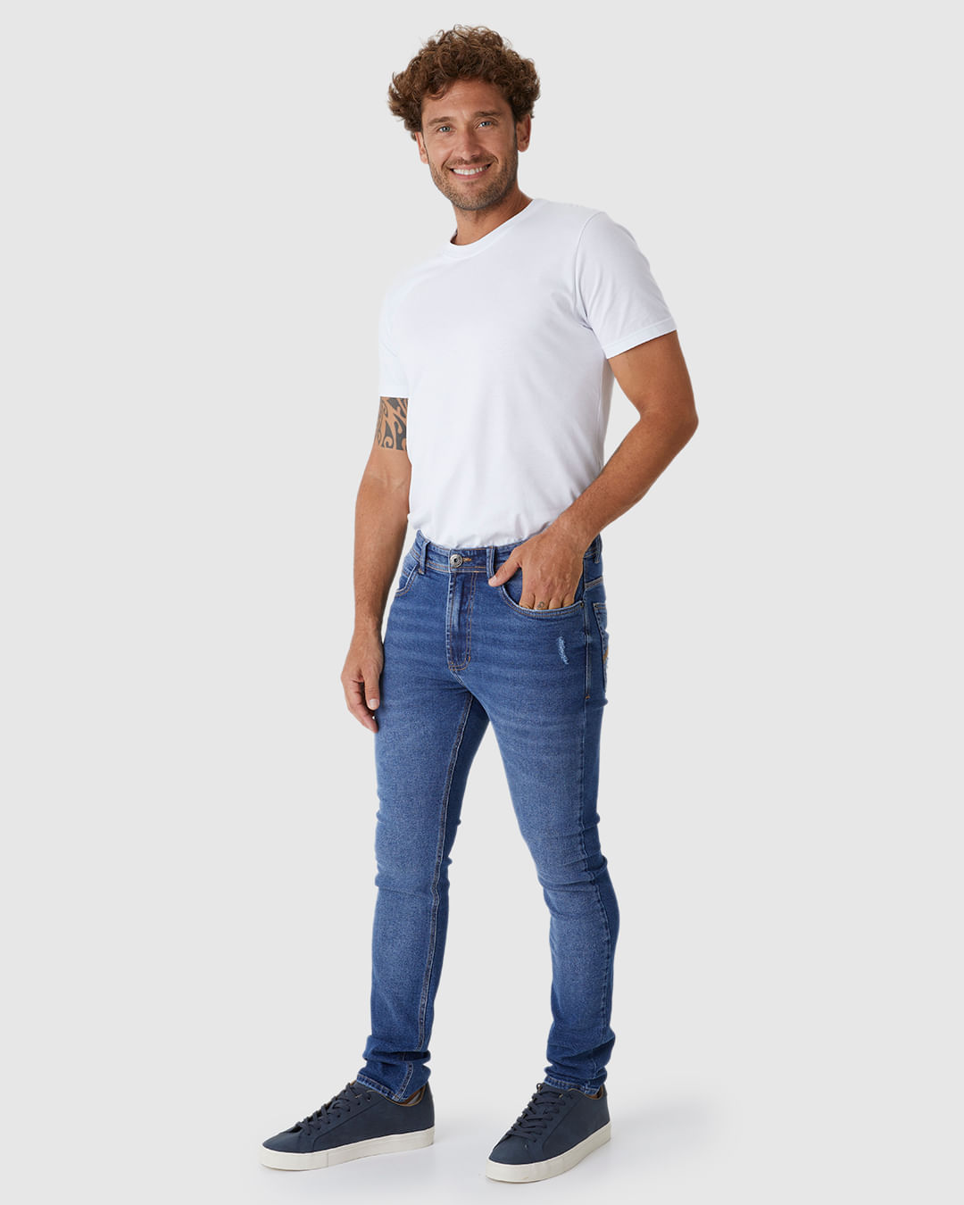 Calça Masculina Skinny Cintura Média Em Jeans Super Stretch - Imagem 7