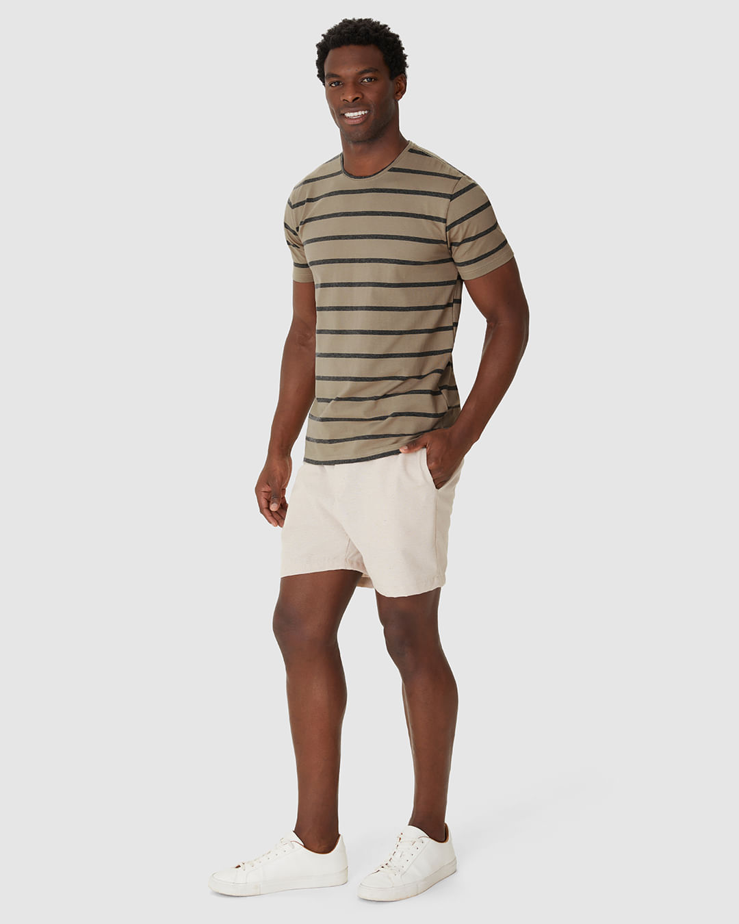 Camiseta Masculina Regular Decote Redondo Manga Curta Em Malha Listrada - Imagem 22