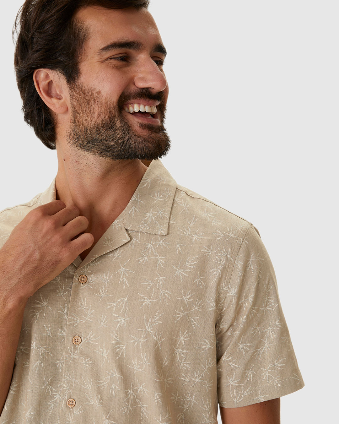 Camisa Masculina Estampada Manga Curta Em Algodão Com Linho - Imagem 24