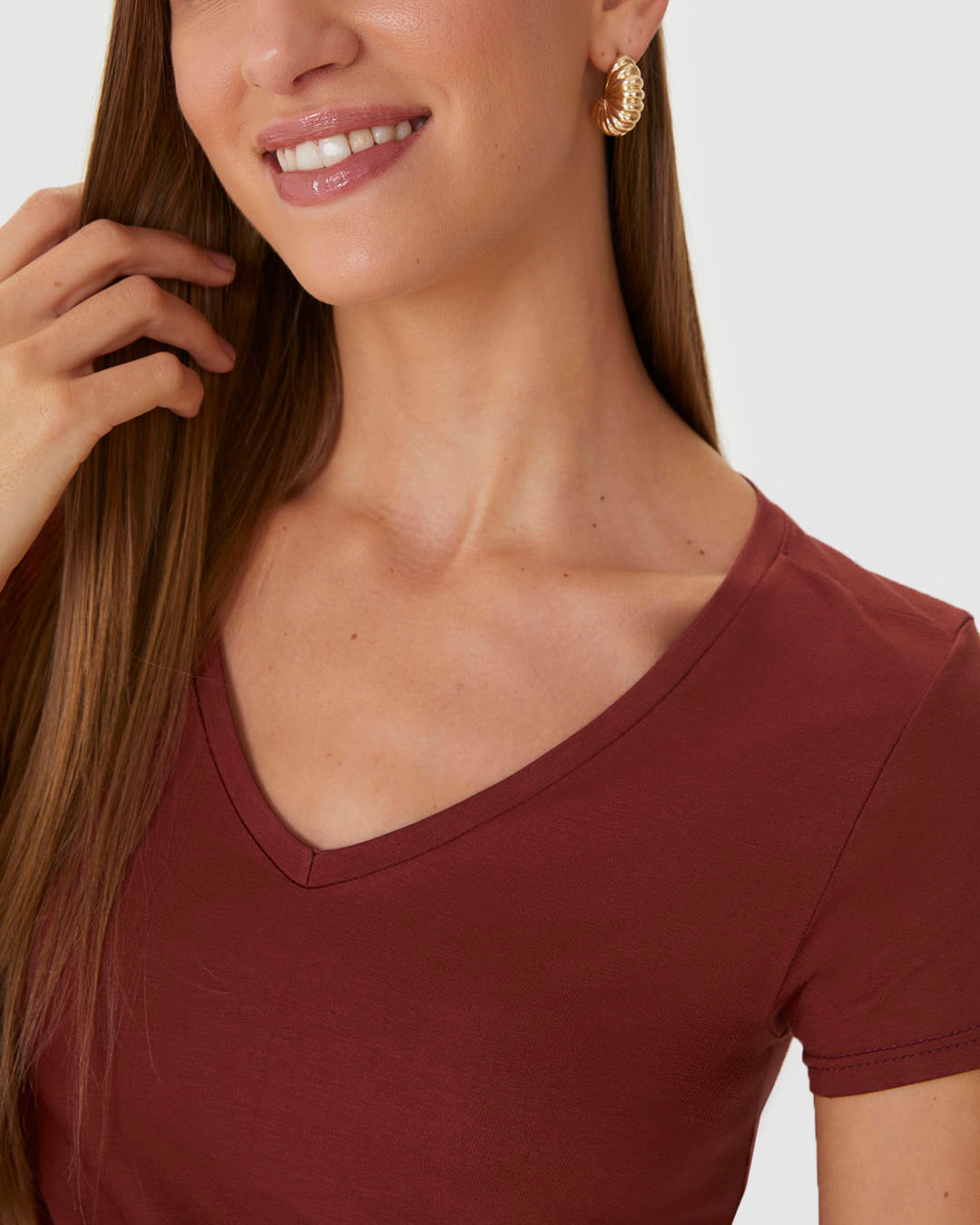 Blusa Básica Feminina Mullet Decote V Em Viscose Stretch - Imagem 27