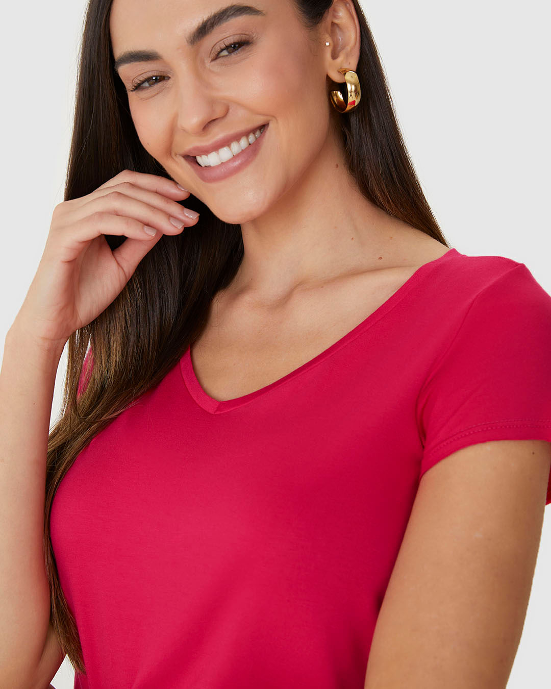 Blusa Básica Feminina Mullet Decote V Em Viscose Stretch - Imagem 27