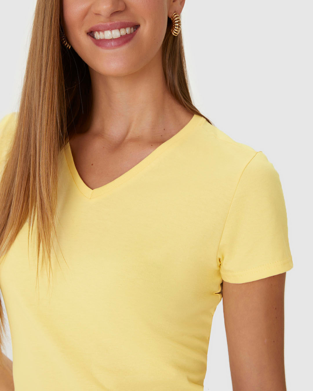 Blusa Básica Feminina Decote V Em Algodão - Imagem 8
