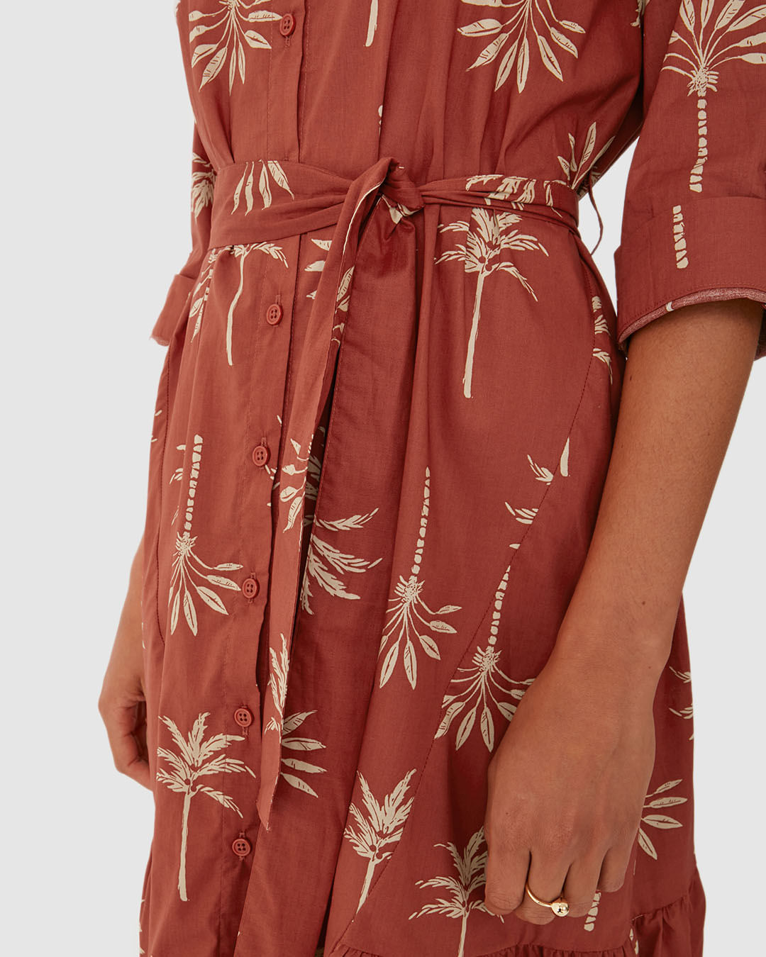 Vestido Midi Feminino Chemise Faixa Amarração Manga 7/8 Em Tricoline - Imagem 13