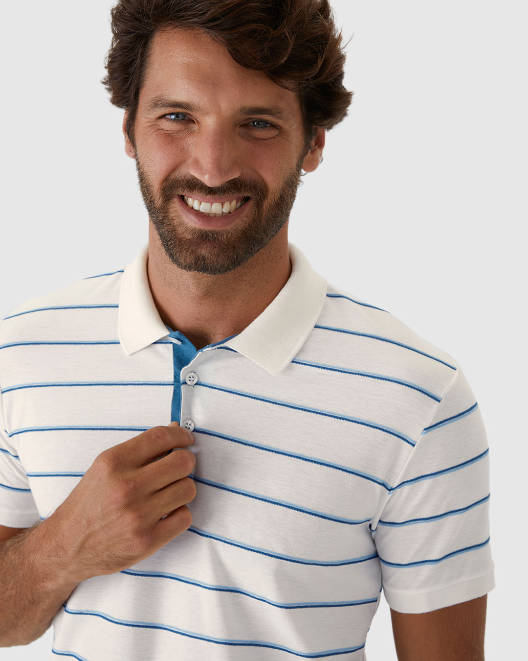 Camisa Polo Masculina Estampa Listrada Em Malha Texturizada - Imagem 18