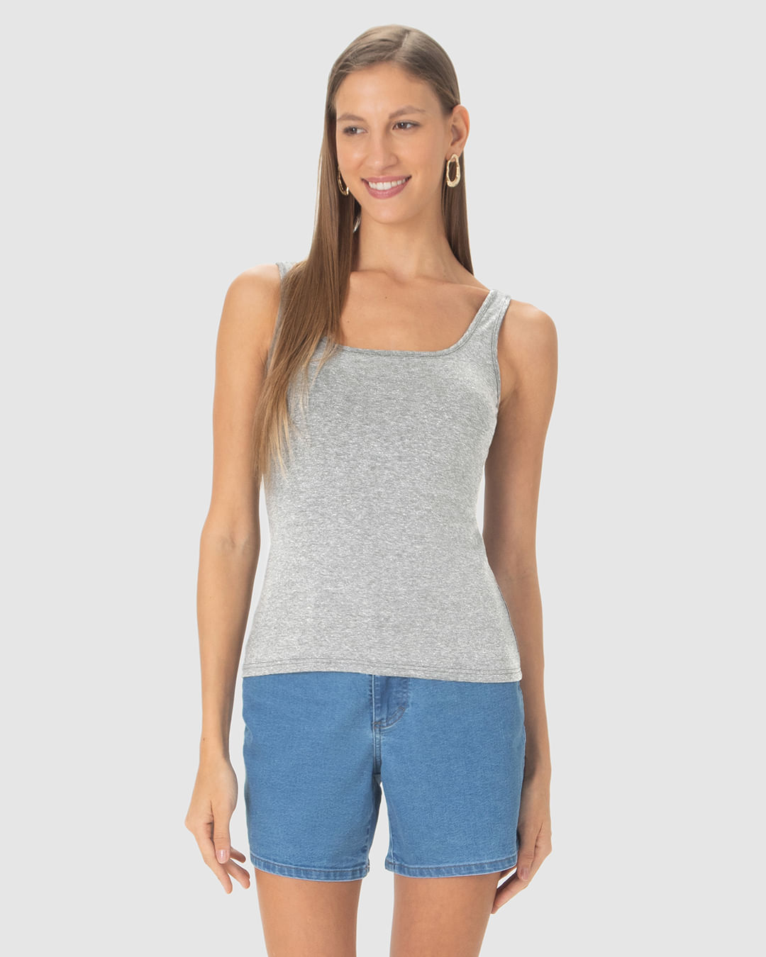 Regata Básica Feminina Decote U Em Algodão - Imagem 4