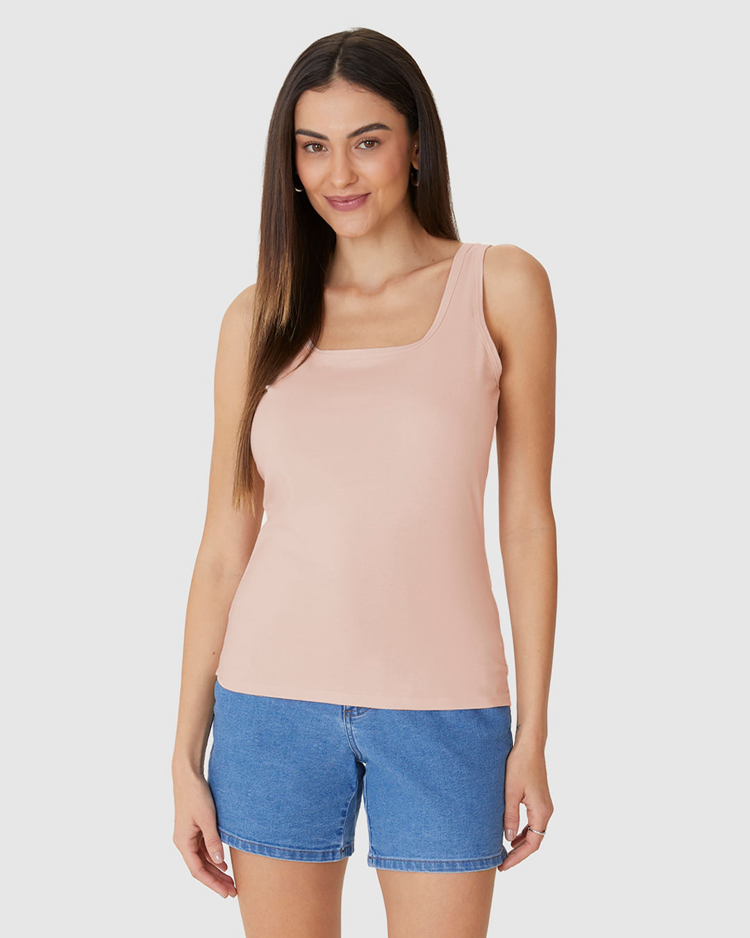 Regata Básica Feminina Decote U Em Algodão - Imagem 9