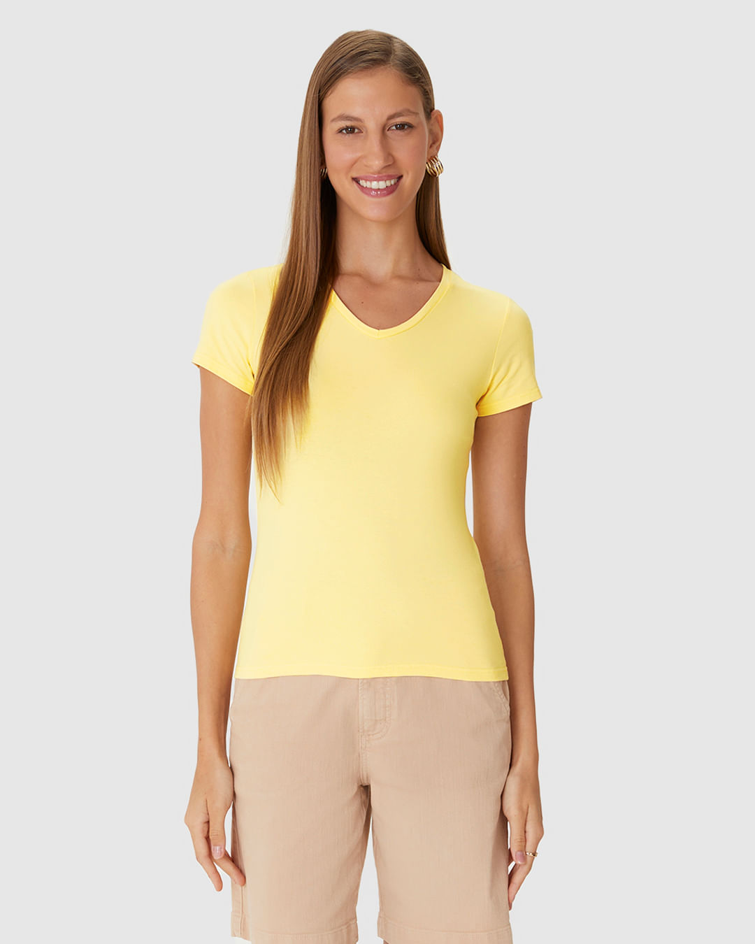 Blusa Básica Feminina Decote V Em Algodão - Imagem 9