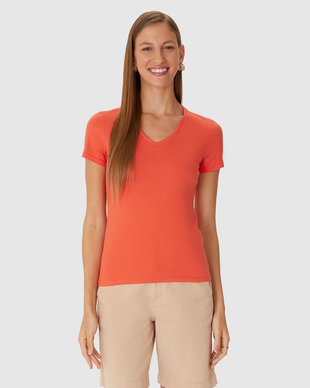 Blusa Básica Feminina Decote V Em Algodão - Imagem 9
