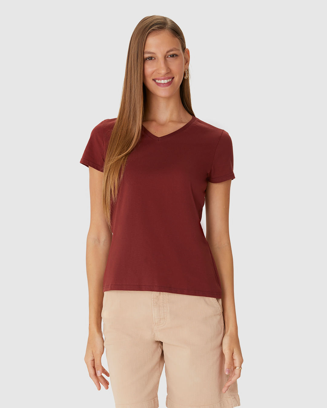 Blusa Básica Feminina Decote V Em Algodão - Imagem 9