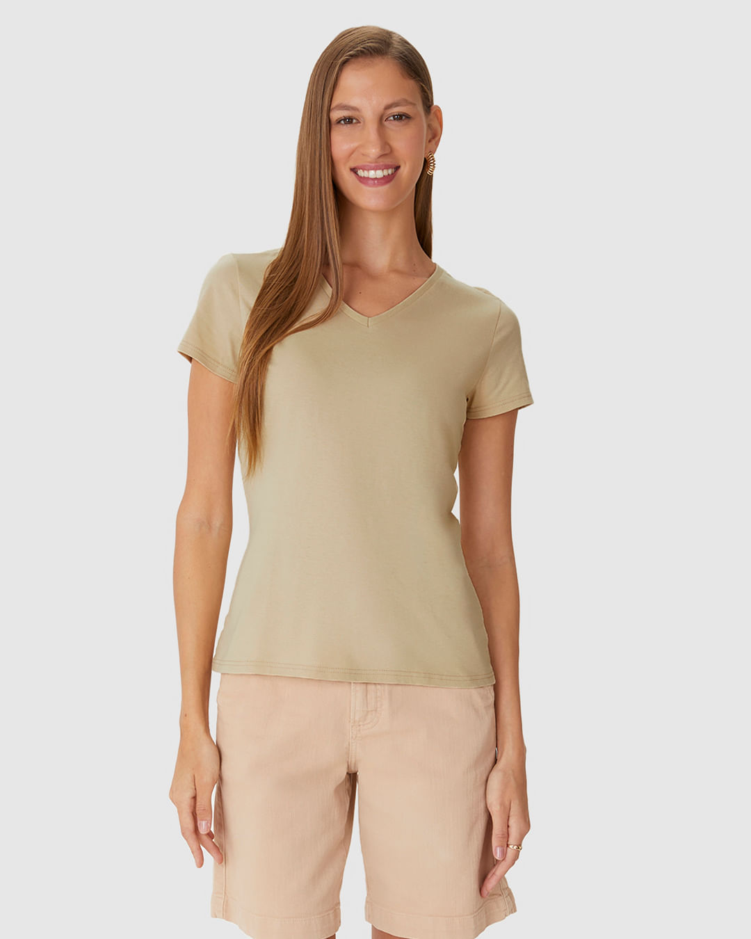 Blusa Básica Feminina Decote V Em Algodão - Imagem 4