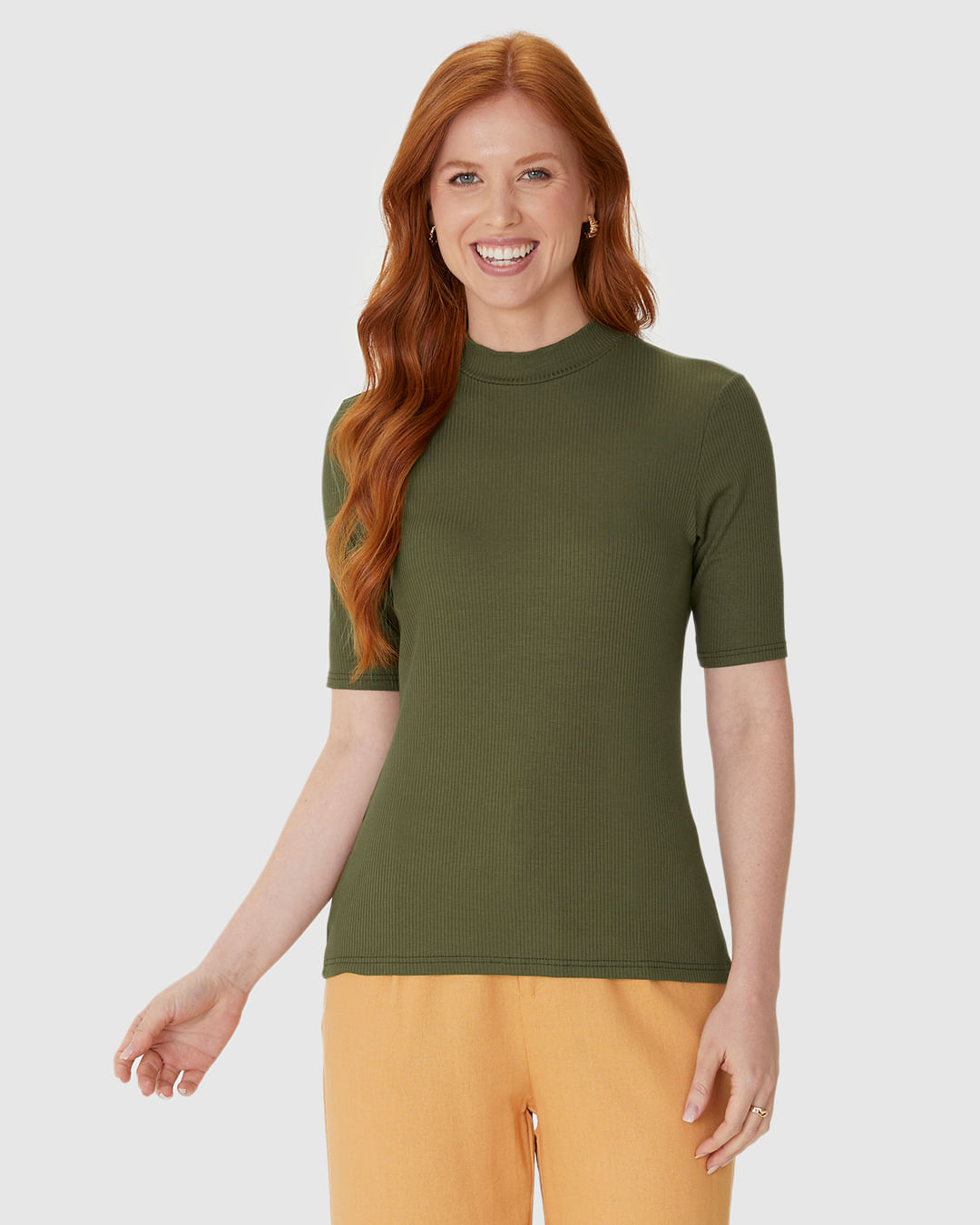 Blusa Básica Feminina Gola Alta Em Canelado De Viscose - Imagem 24