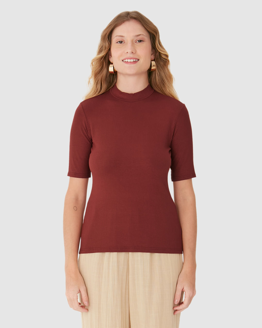 Blusa Básica Feminina Gola Alta Em Canelado De Viscose - Imagem 24
