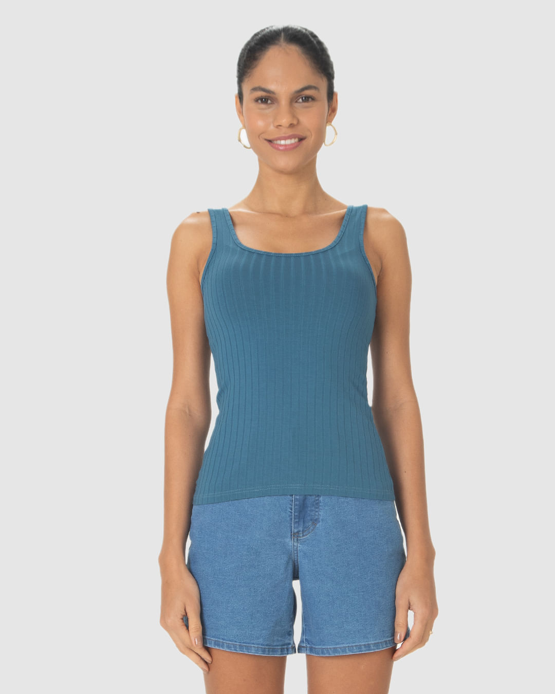 Regata Básica Feminina Decote U Em Canelado De Viscose - Imagem 9