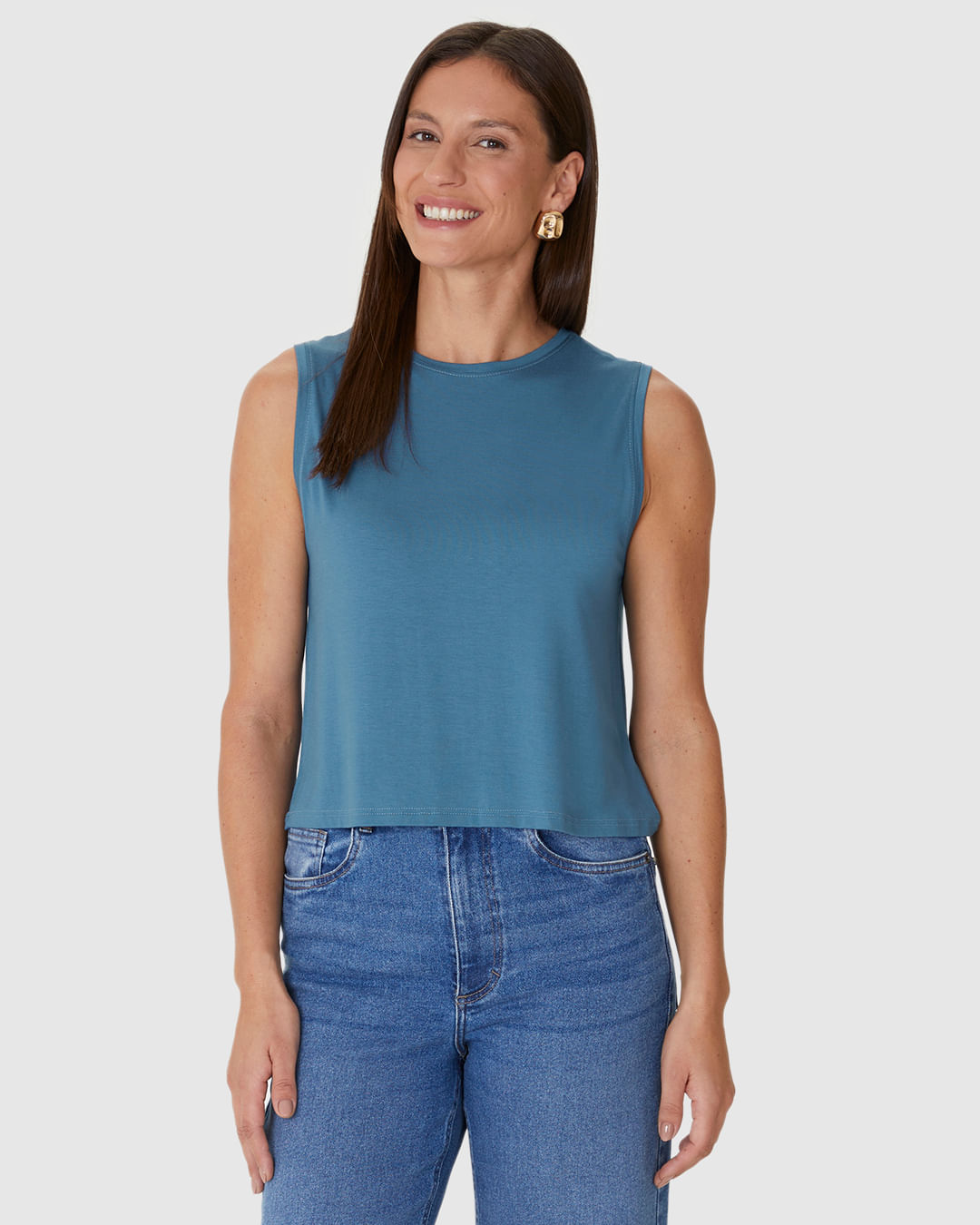 Regata Básica Feminina Long Cropped Em Viscose Stretch - Imagem 19