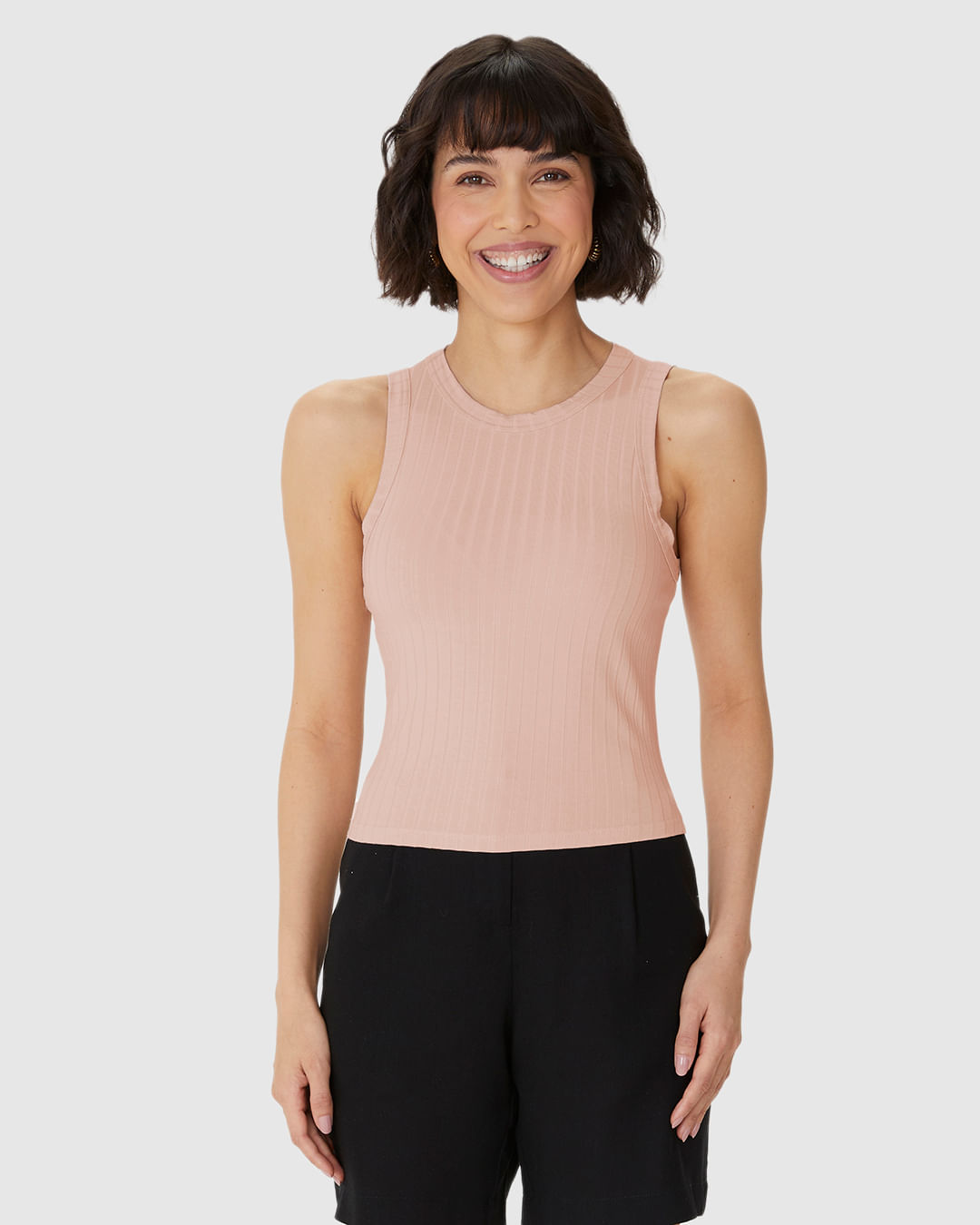 Regata Básica Feminina Long Cropped Em Malha Canelada De Viscose - Imagem 14