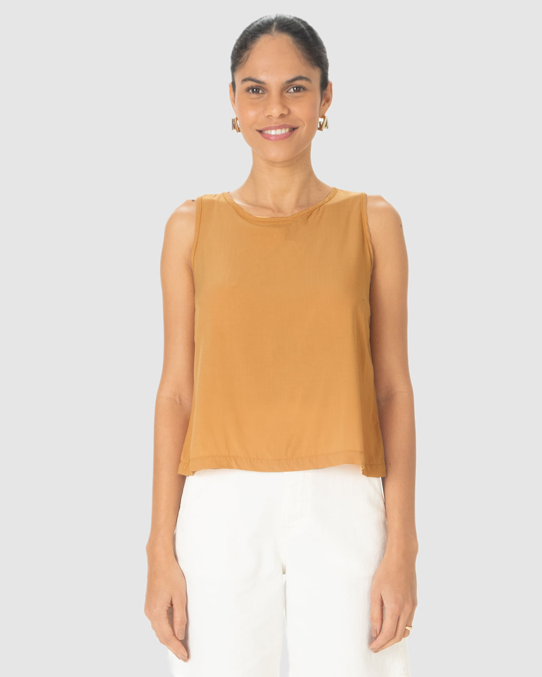 Regata Básica Feminina Long Cropped Alça Larga Em Viscose - Imagem 4