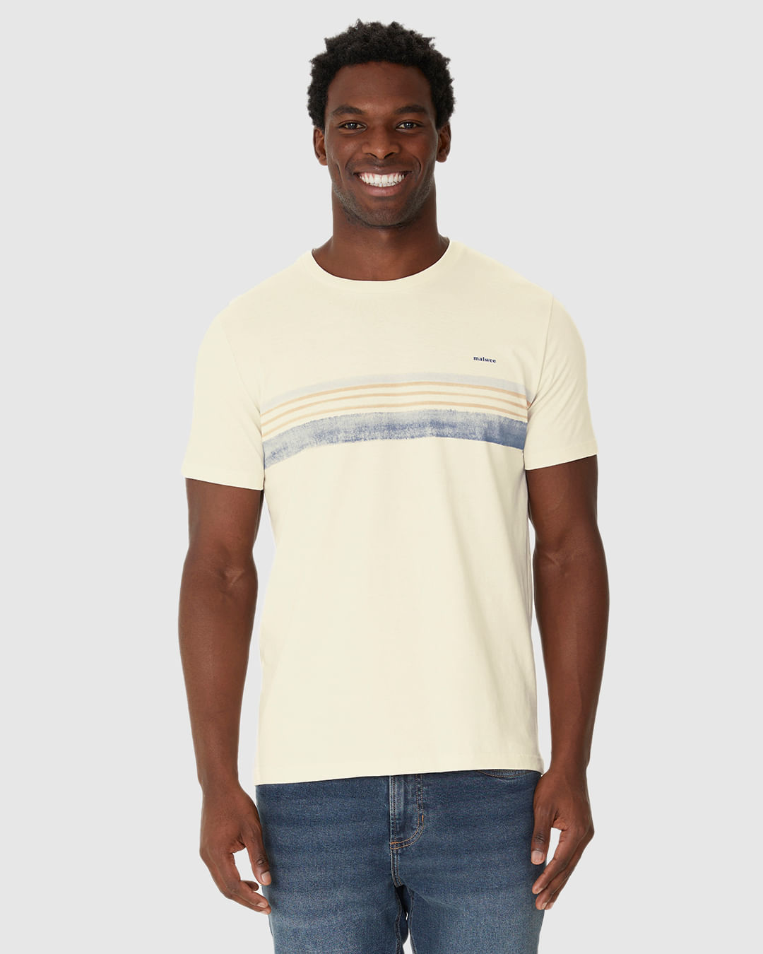 Camiseta Masculina Manga Curta Estampa Listras Frontais Em Algodão - Imagem 9