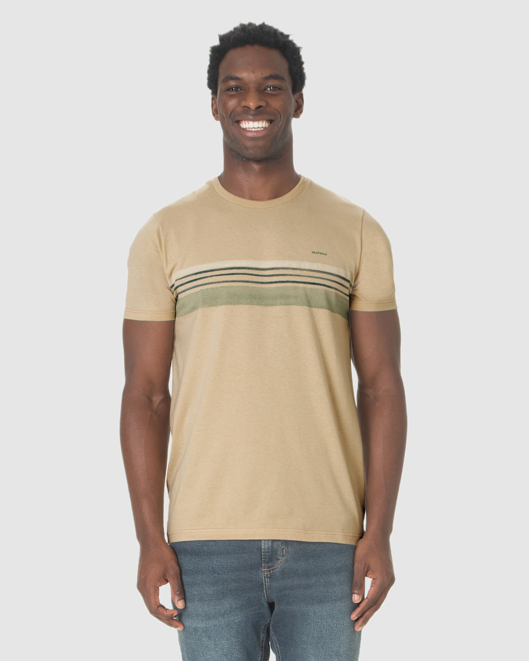 Camiseta Masculina Manga Curta Estampa Listras Frontais Em Algodão - Imagem 4