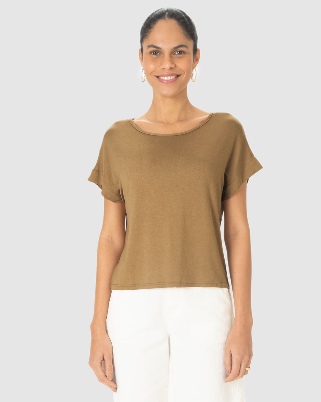 Blusa Ampla Feminina Manga Curta Em Malha Viscolinho Stretch - Imagem 24