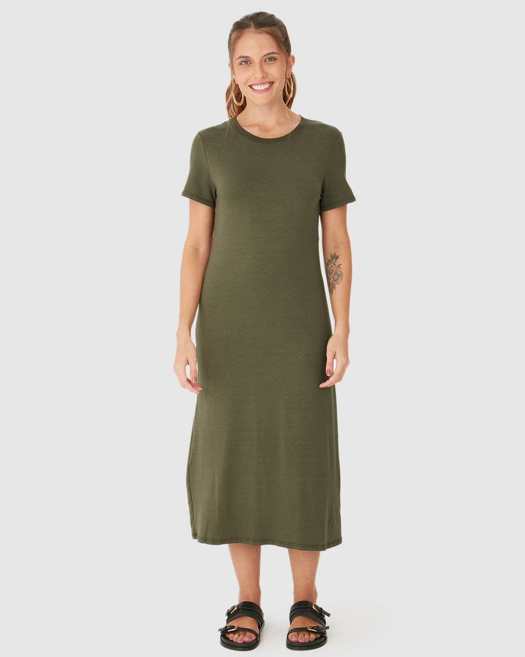 Vestido Midi Feminino Detalhe Vazado Costas Em Moletom Viscolinho Stretch - Imagem 14