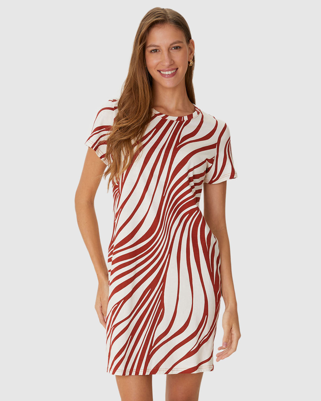 Vestido Feminino Estampado Com Decote Redondo Em Algodão - Imagem 24