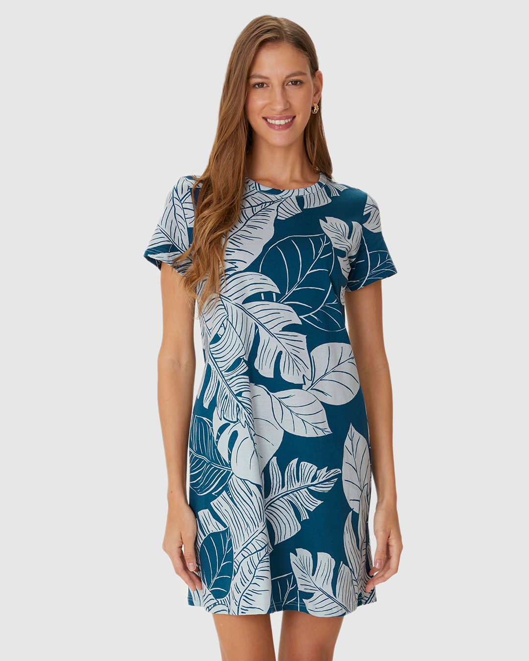 Vestido Feminino Estampado Com Decote Redondo Em Algodão - Imagem 9