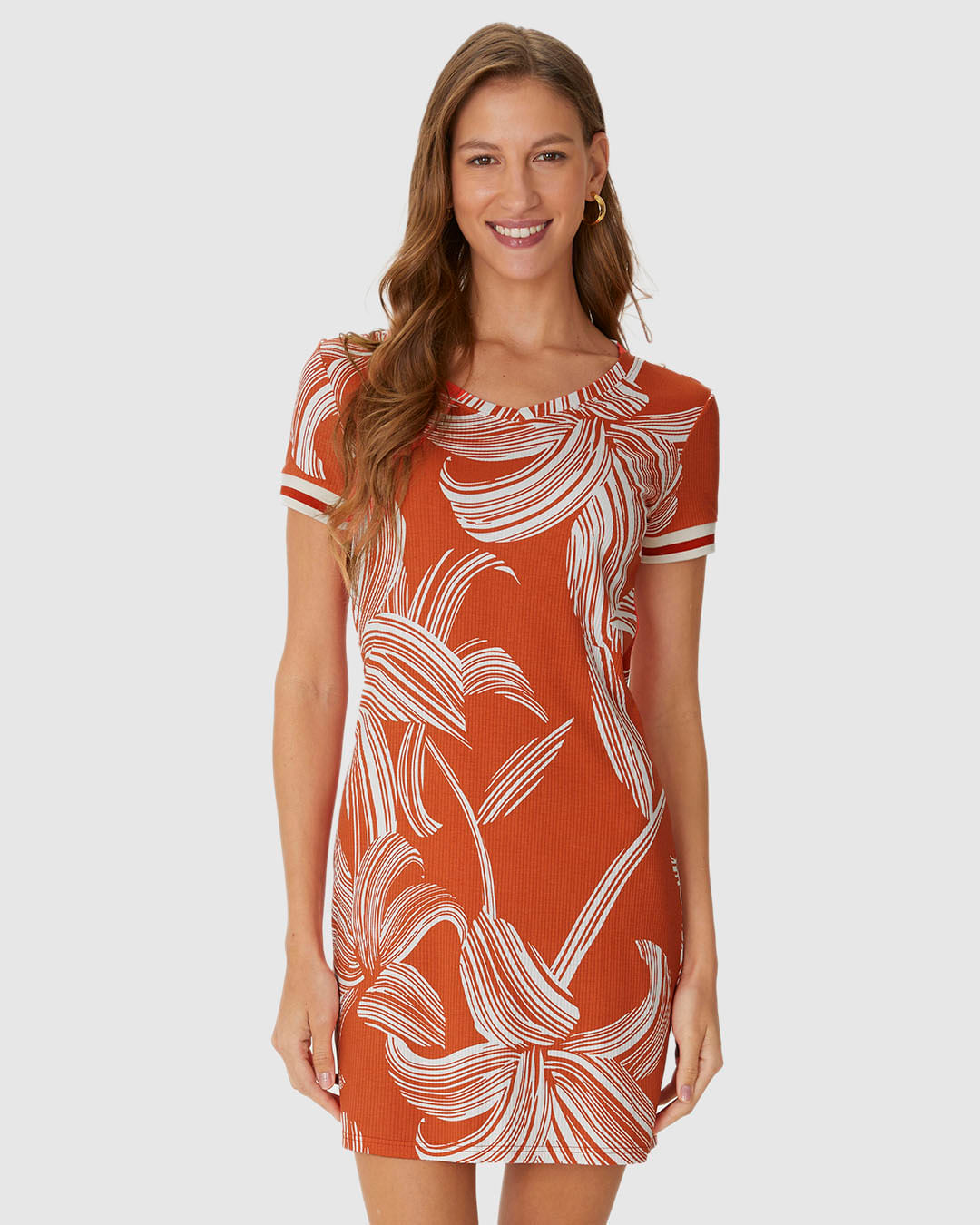 Vestido Feminino Manga Retilínea Em Malha Viscose Canelada - Imagem 9