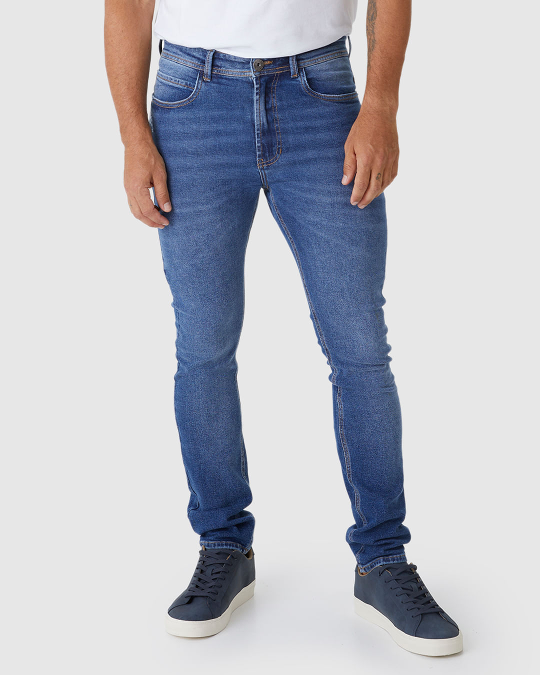 Calça Masculina Skinny Cintura Média Em Jeans Super Stretch - Imagem 29