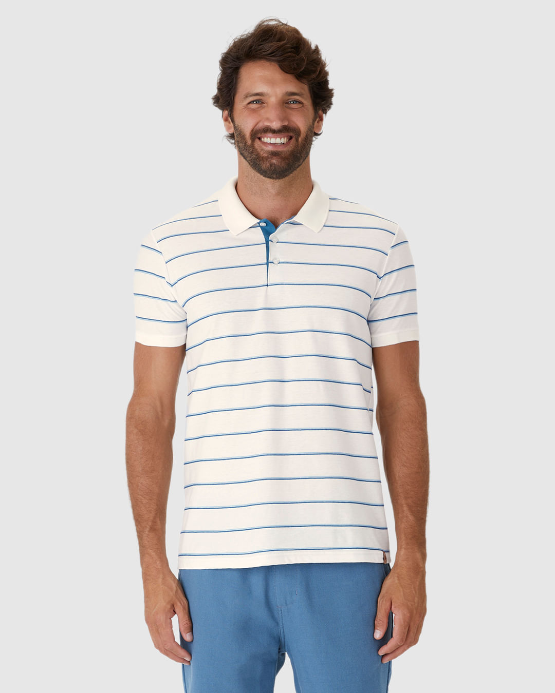 Camisa Polo Masculina Estampa Listrada Em Malha Texturizada - Imagem 4