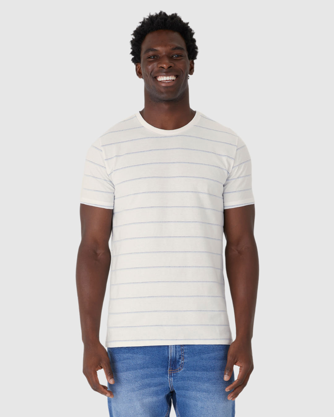 Camiseta Masculina Slim Manga Curta Estampa Listrada Em Malha Texturizada - Imagem 14